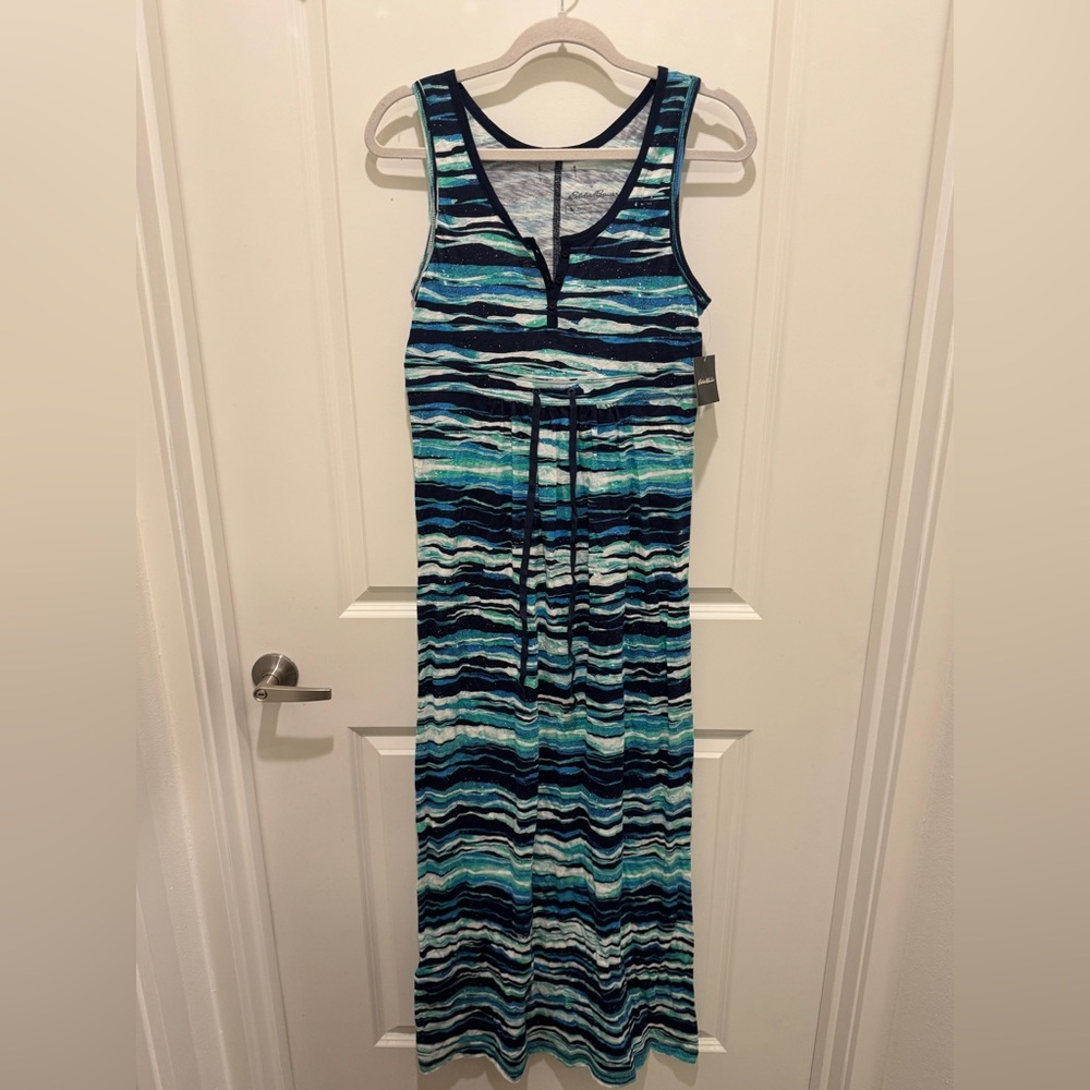 Eddie Bauer Blue and Green Striped Maxi Dress